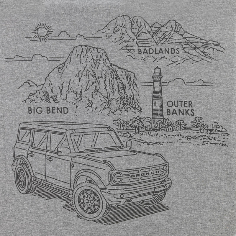Ford Bronco Men's Built Wild Mountains Long Sleeve T-Shirt - Close Up