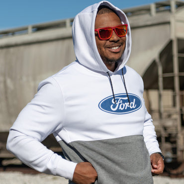 Ford Logo Mens Gray & White Color Block Hoodie