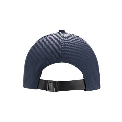back of navy blue snap buckle hat