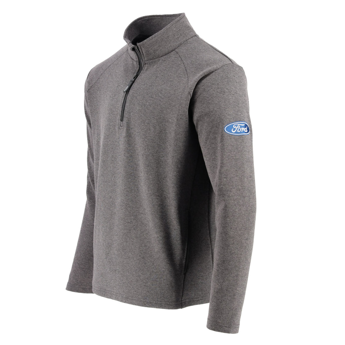 side view of long sleeve ford sweatshirt in grey on a white background
