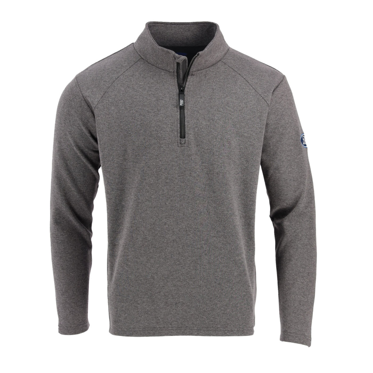A long sleeve grey performance 1/4 zip sweater with the Ford Oval Logo on the left sleeve.