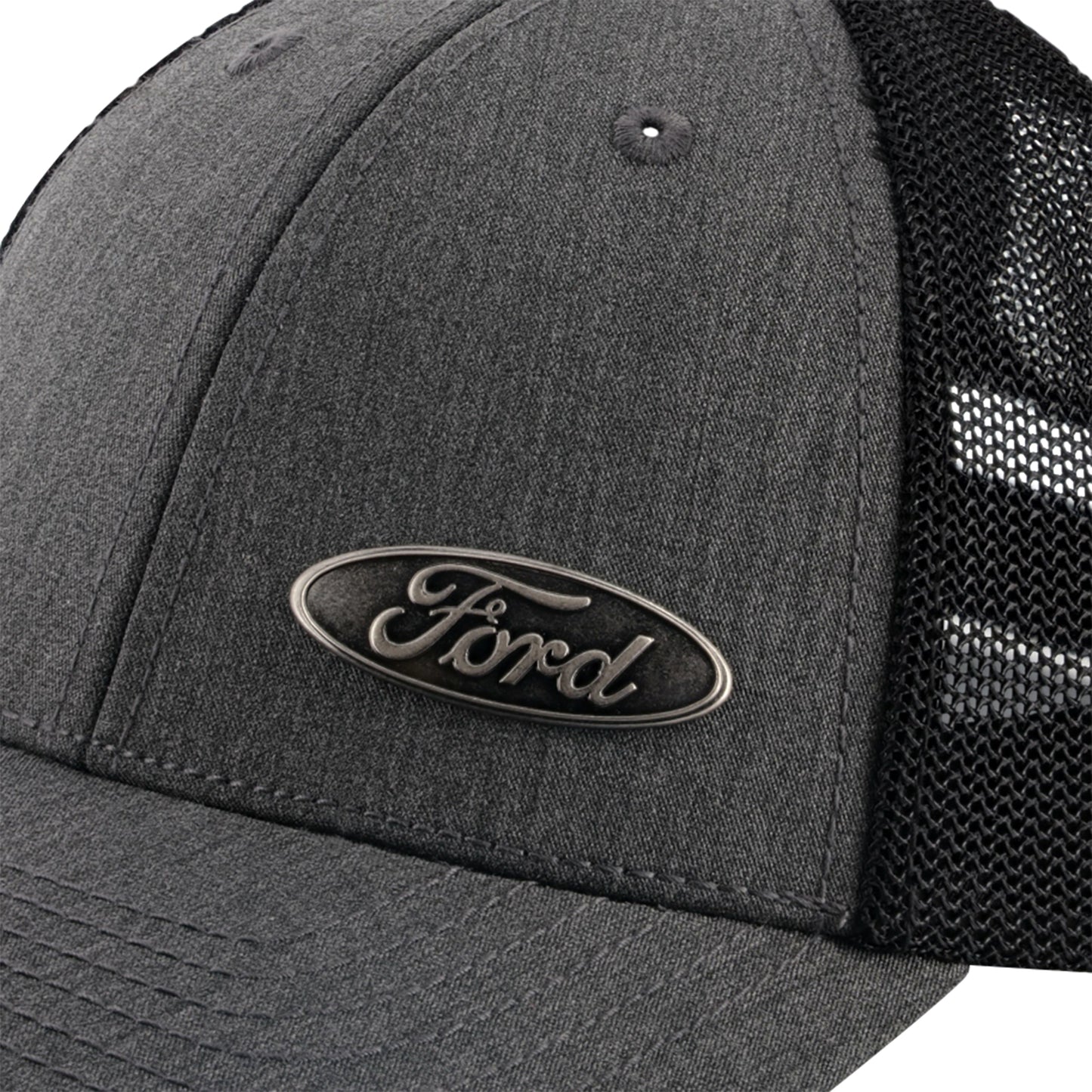 Ford Logo Metal Badge Gray & Black Mesh Snapback Hat