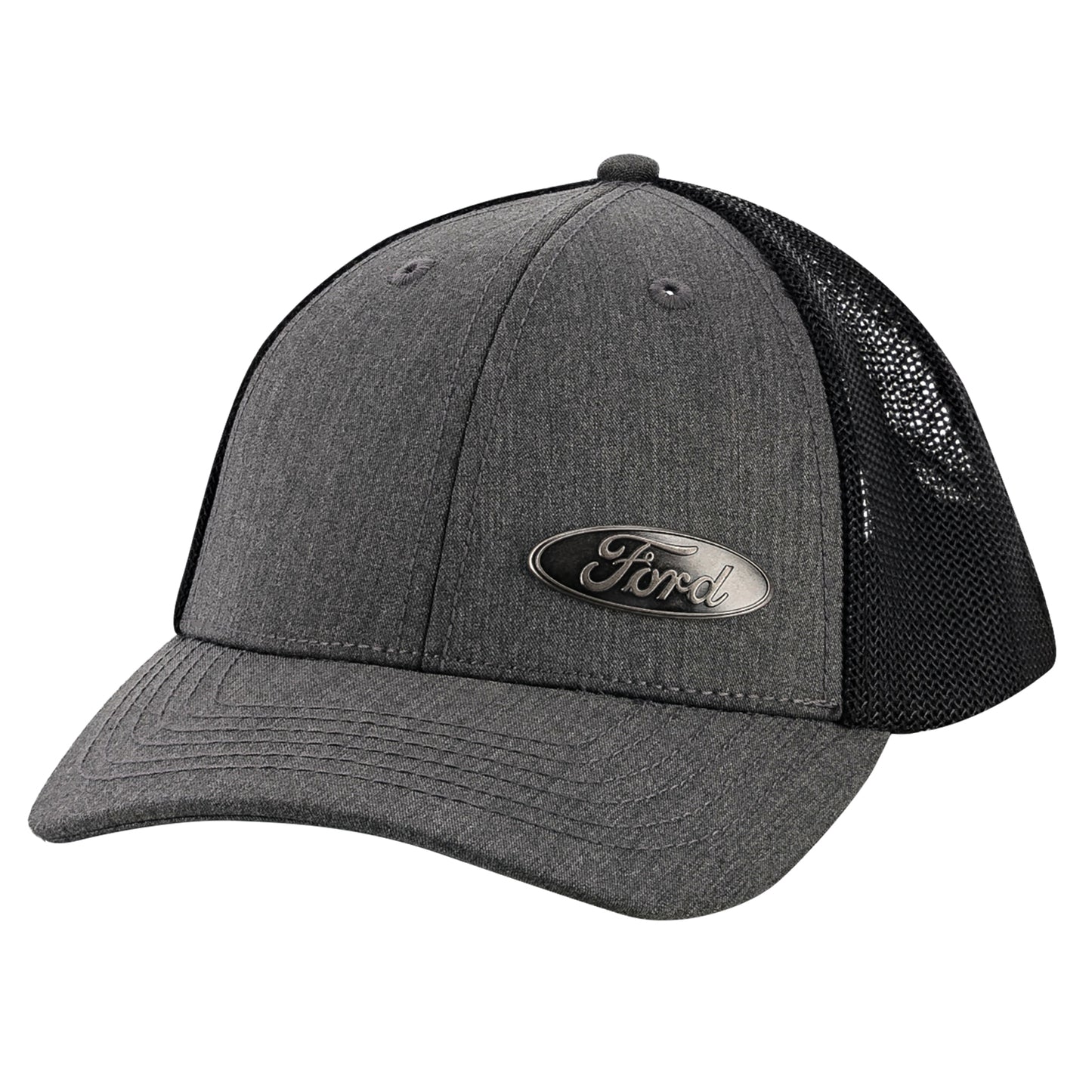 Ford Logo Metal Badge Gray & Black Mesh Snapback Hat