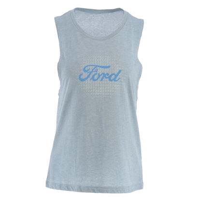 Ford Script Logo Light Blue Womens Razor Back T-Shirt