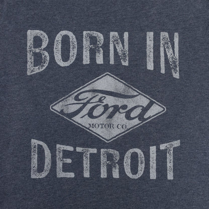 Ford Womens Vintage Logo Born in Detroit Dark Blue V Neck T-Shirt