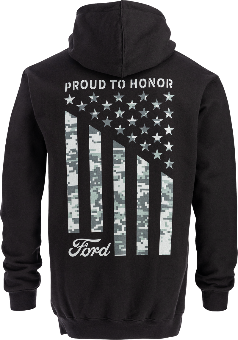 Ford Proud To Honor Men s Camo Flag Hooded Pullover Fleece