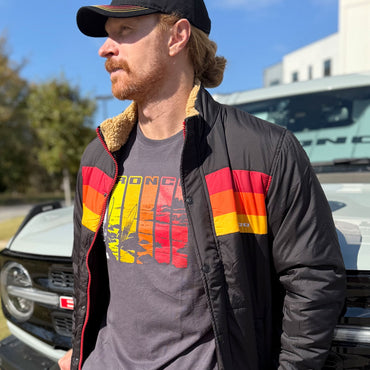 Ford Bronco Free Wheeling Striped Surfing Graphic T-Shirt