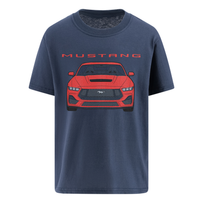 Ford Mustang Red Graphic Navy Blue Youth Short Sleeve T-Shirt
