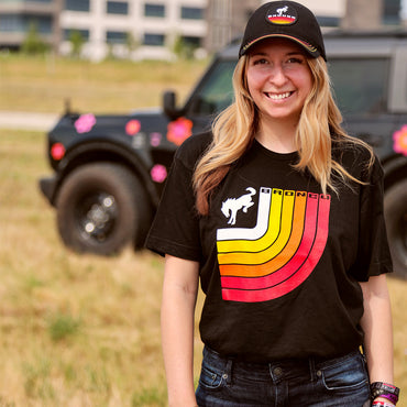 Ford Bronco Free Wheeling Retro Stripes Black T-Shirt