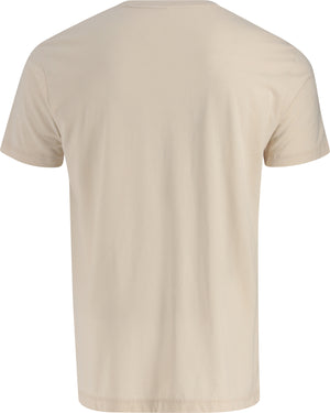back of a cream t-shirt on a white background