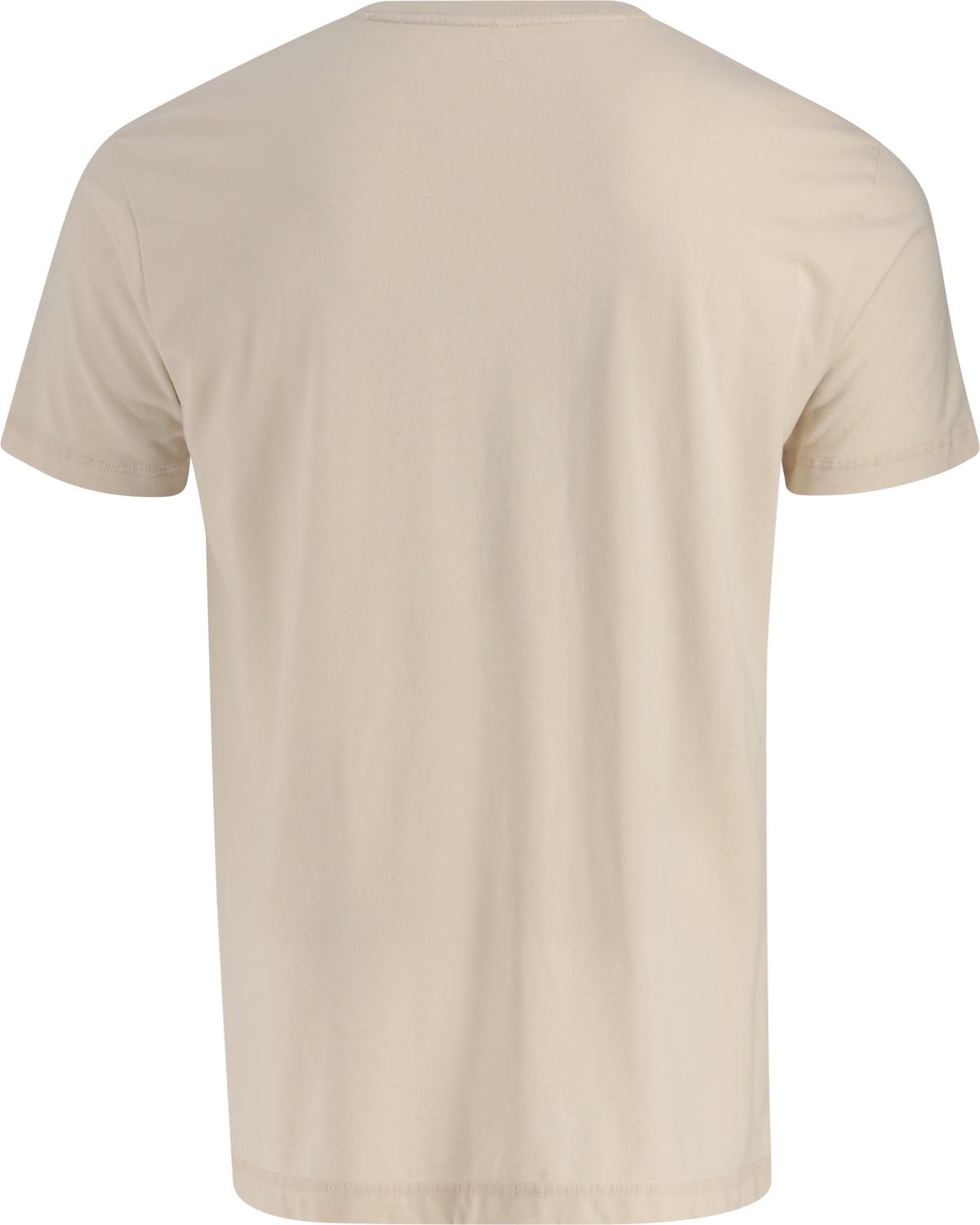 back of a cream t-shirt on a white background
