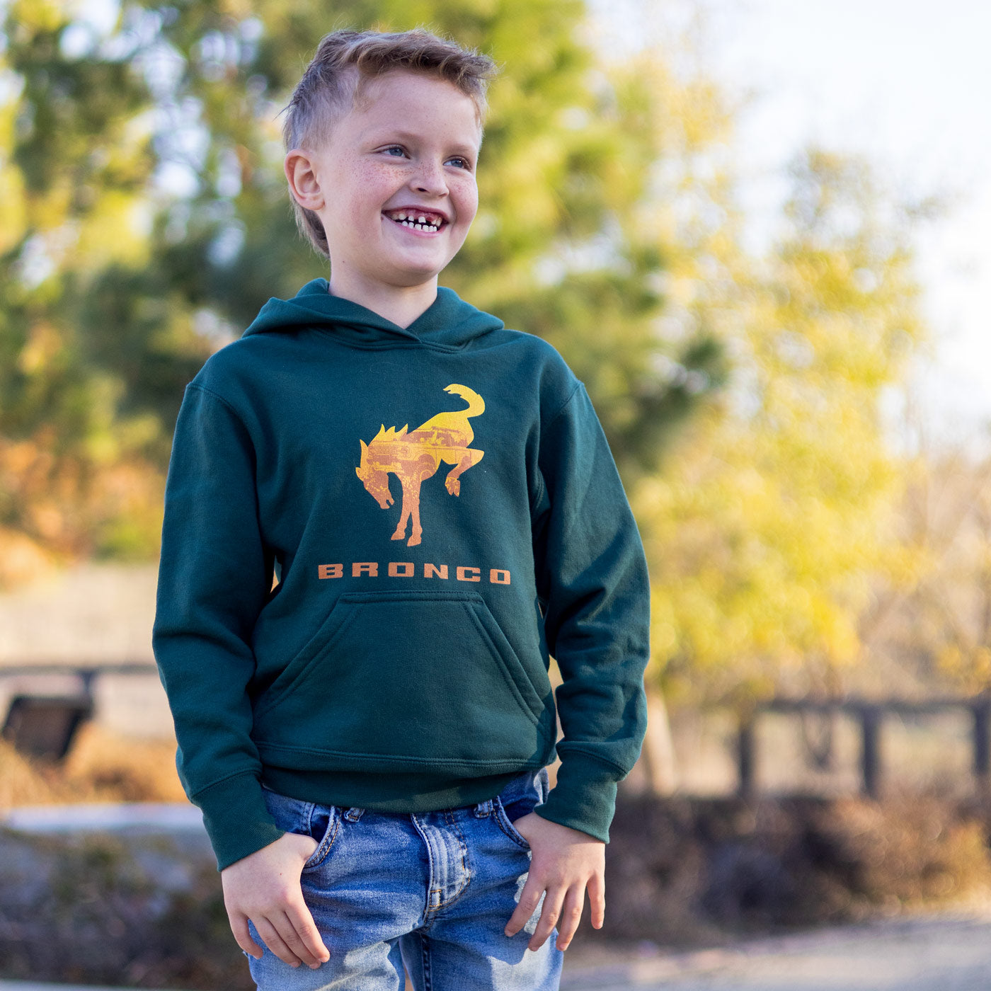 Ford Bronco Forest Green Youth Fleece Hoodie