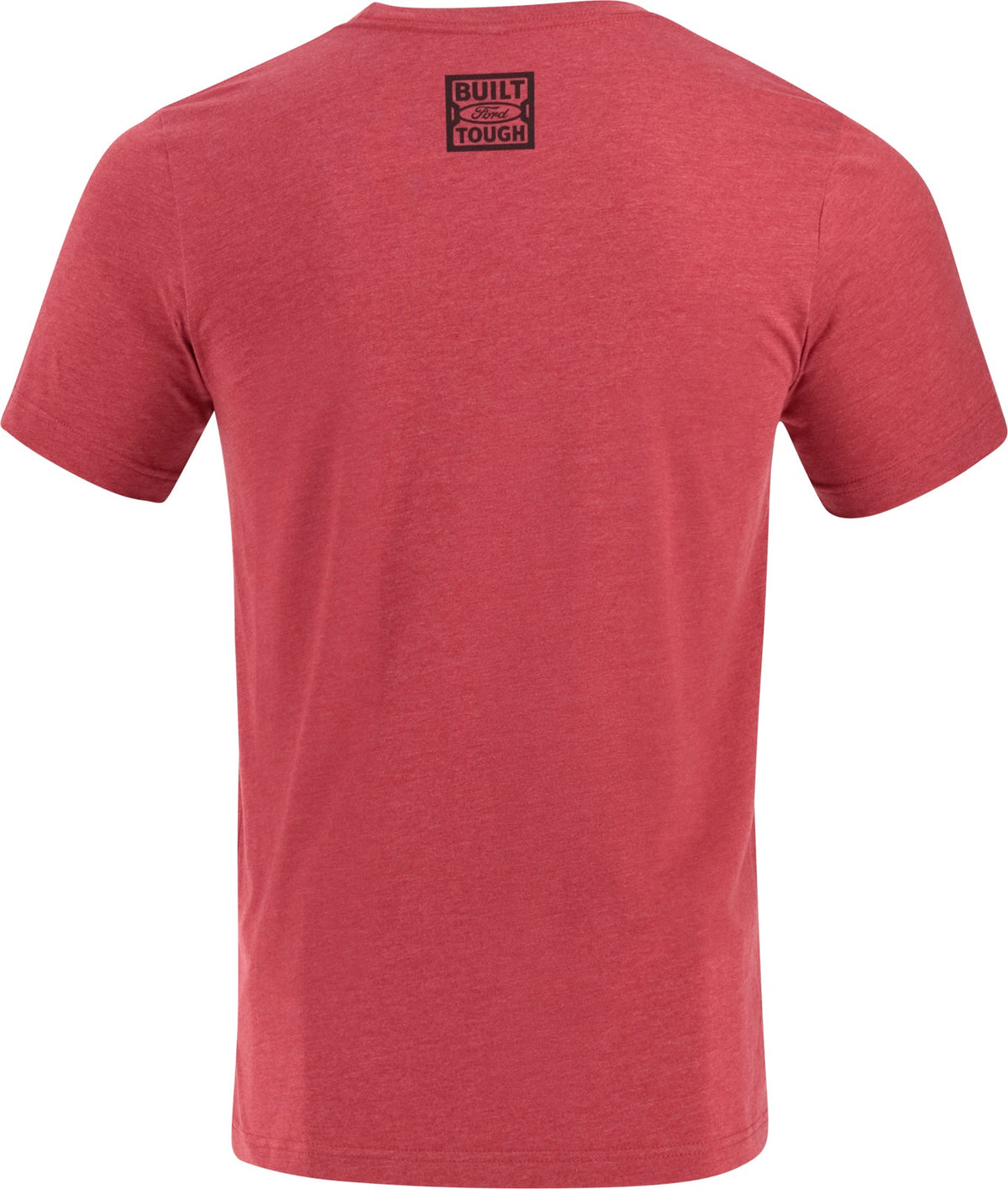 back of red t-shirt with a built Ford tough tag