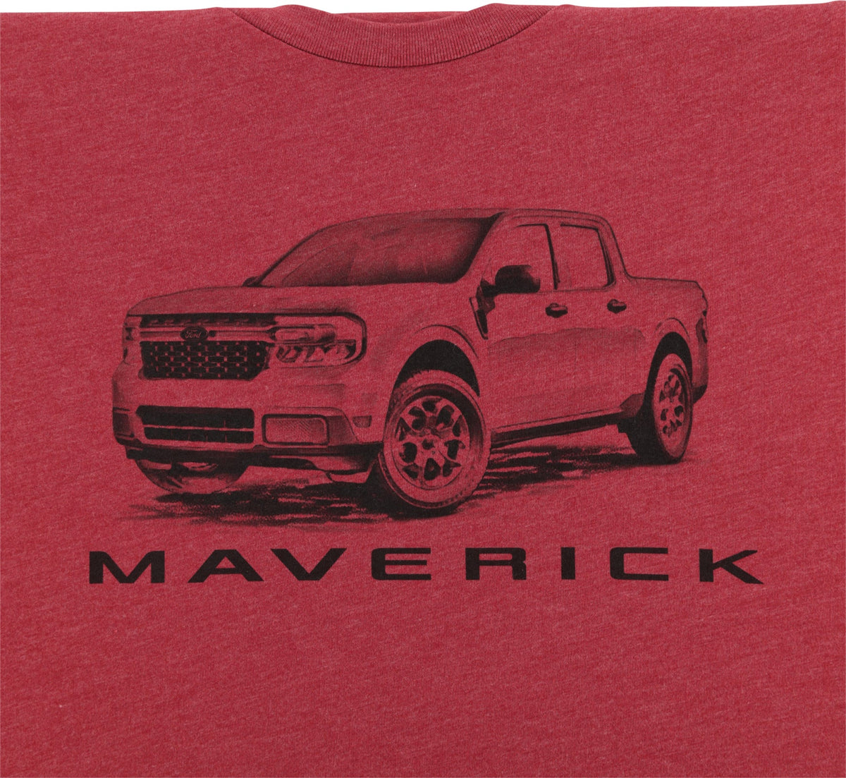 close up of a ford maverick truck line drawing on a red background