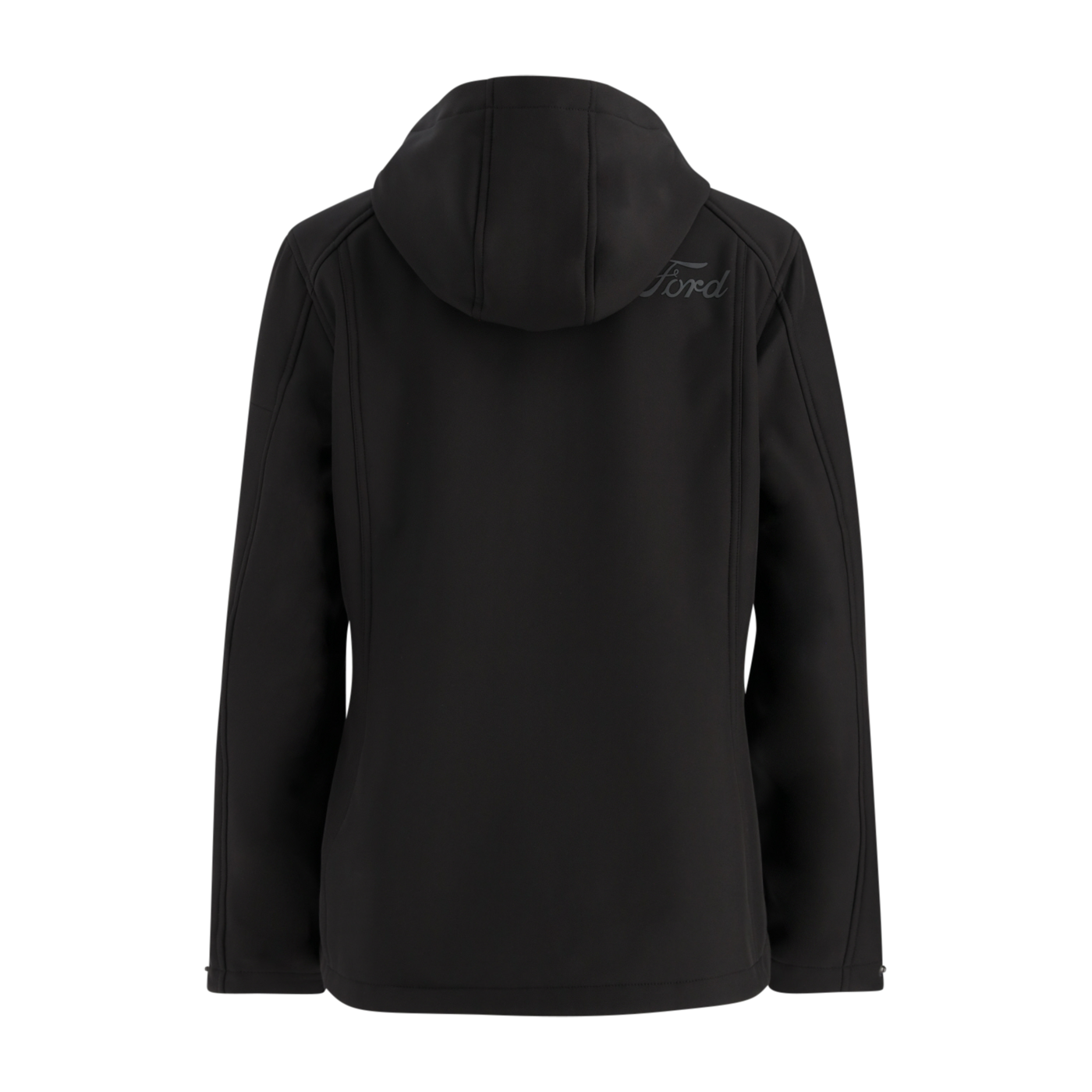 Black jacket with a hood on a white background