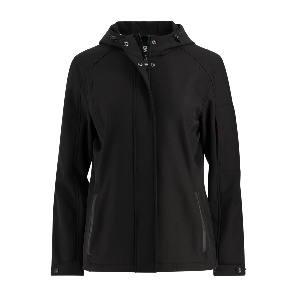 Black jacket with a hood on a white background
