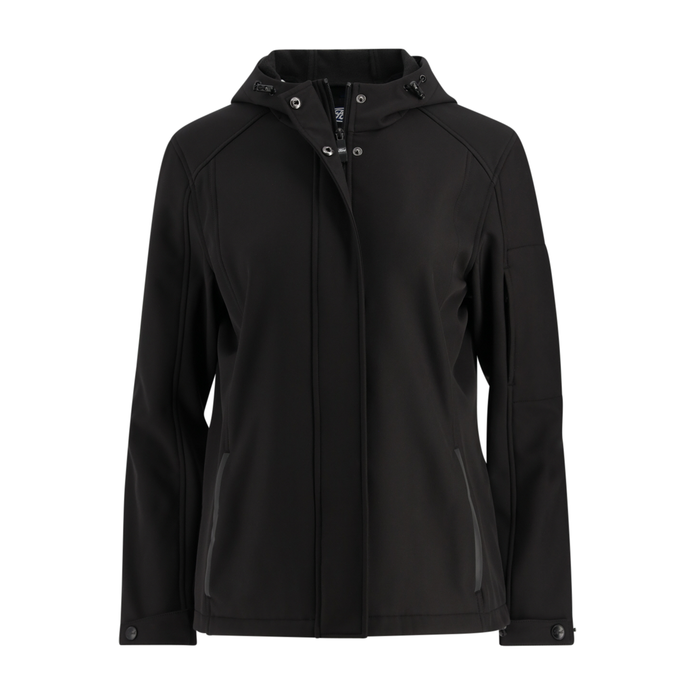 Black jacket with a hood on a white background