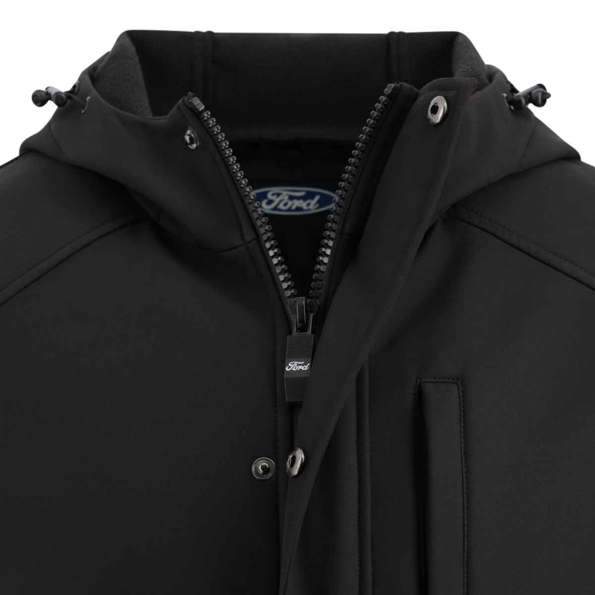 close up of zipper on ford jacket