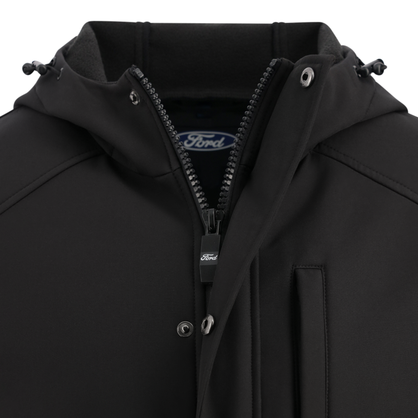 close up of zipper on ford jacket