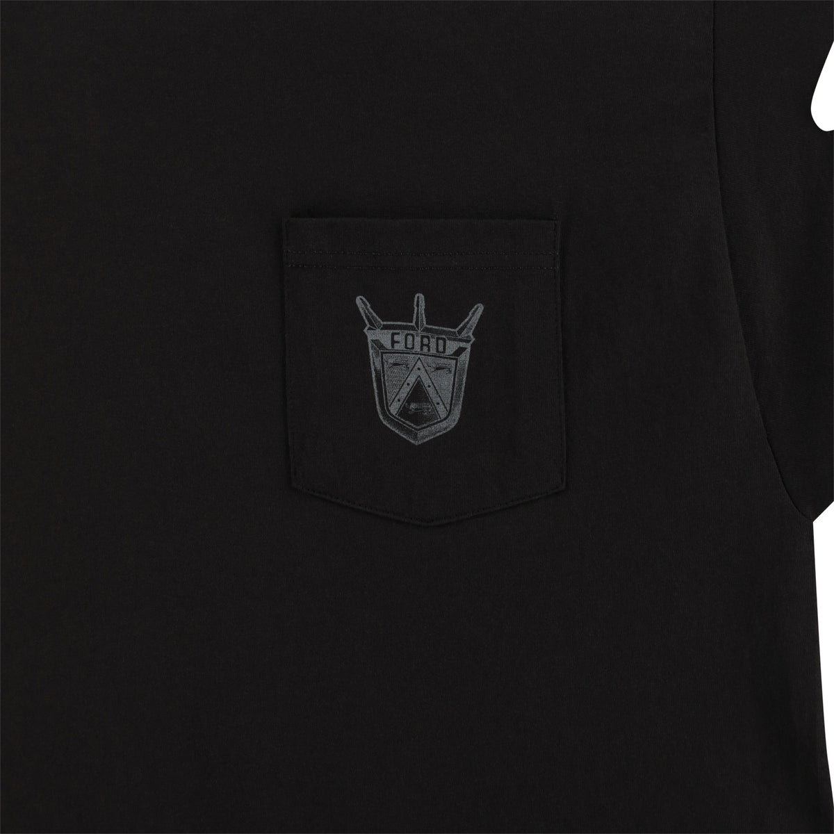 ford car emblem on a black t-shirt front pocket