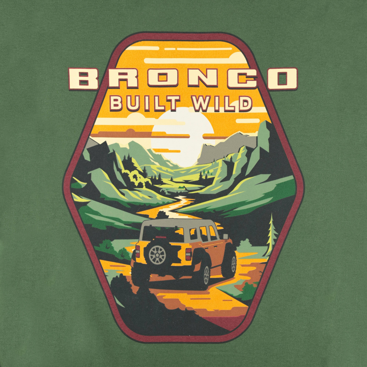 Bronco Built wild outdoor valley scene on a green background