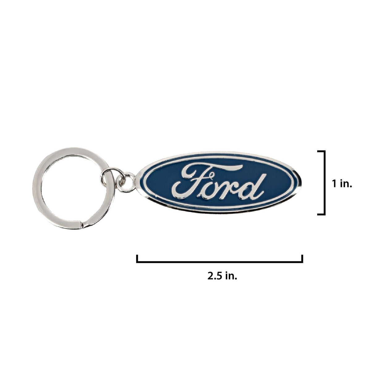 measurements of a ford oval logo key chains measuring 1 inch wide by 2.5 inches long
