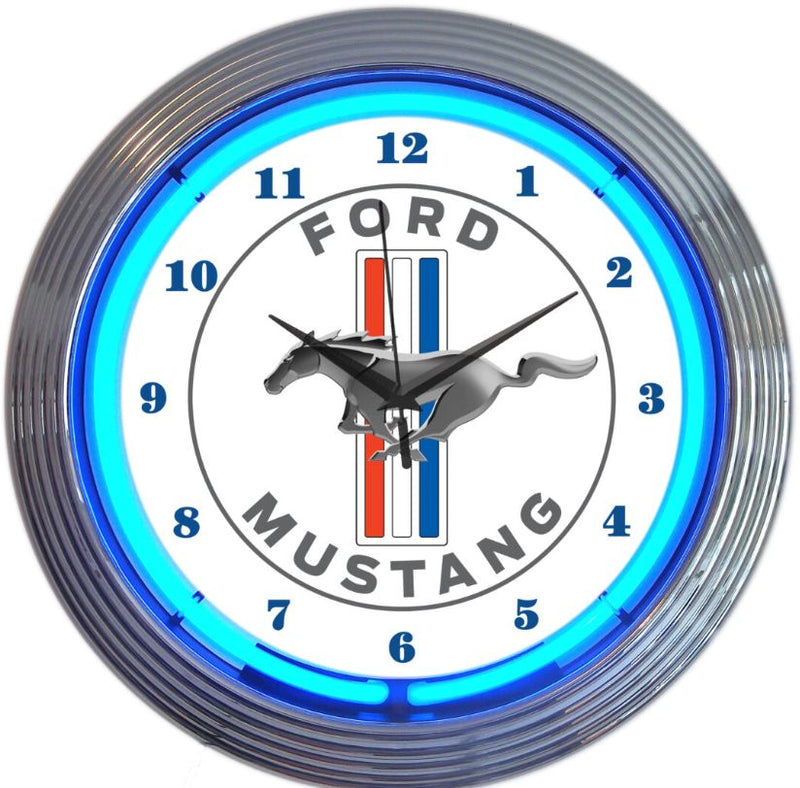 Ford Mustang Blue Neon Clock