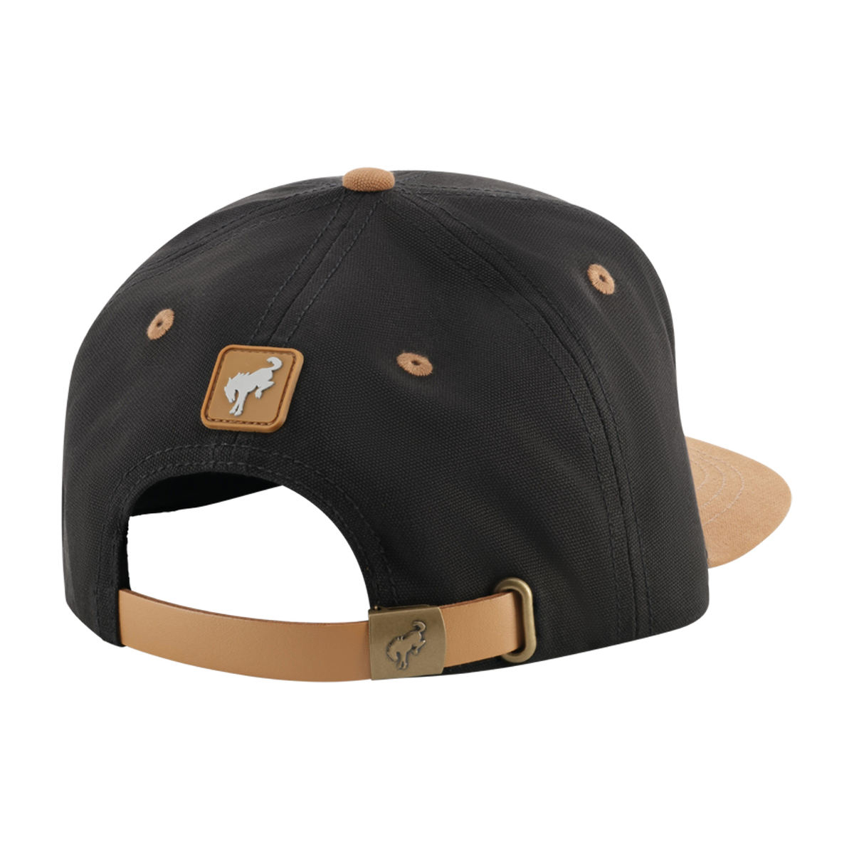 Black cap with tan brim and accents on a white background