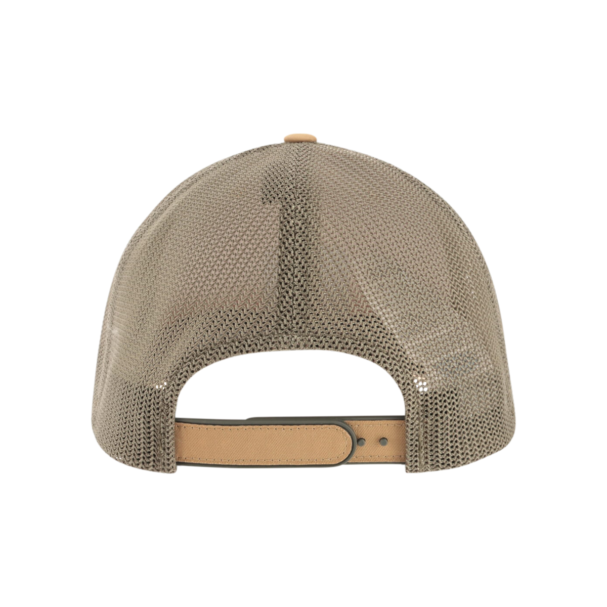 Beige mesh cap with leather back on a white background
