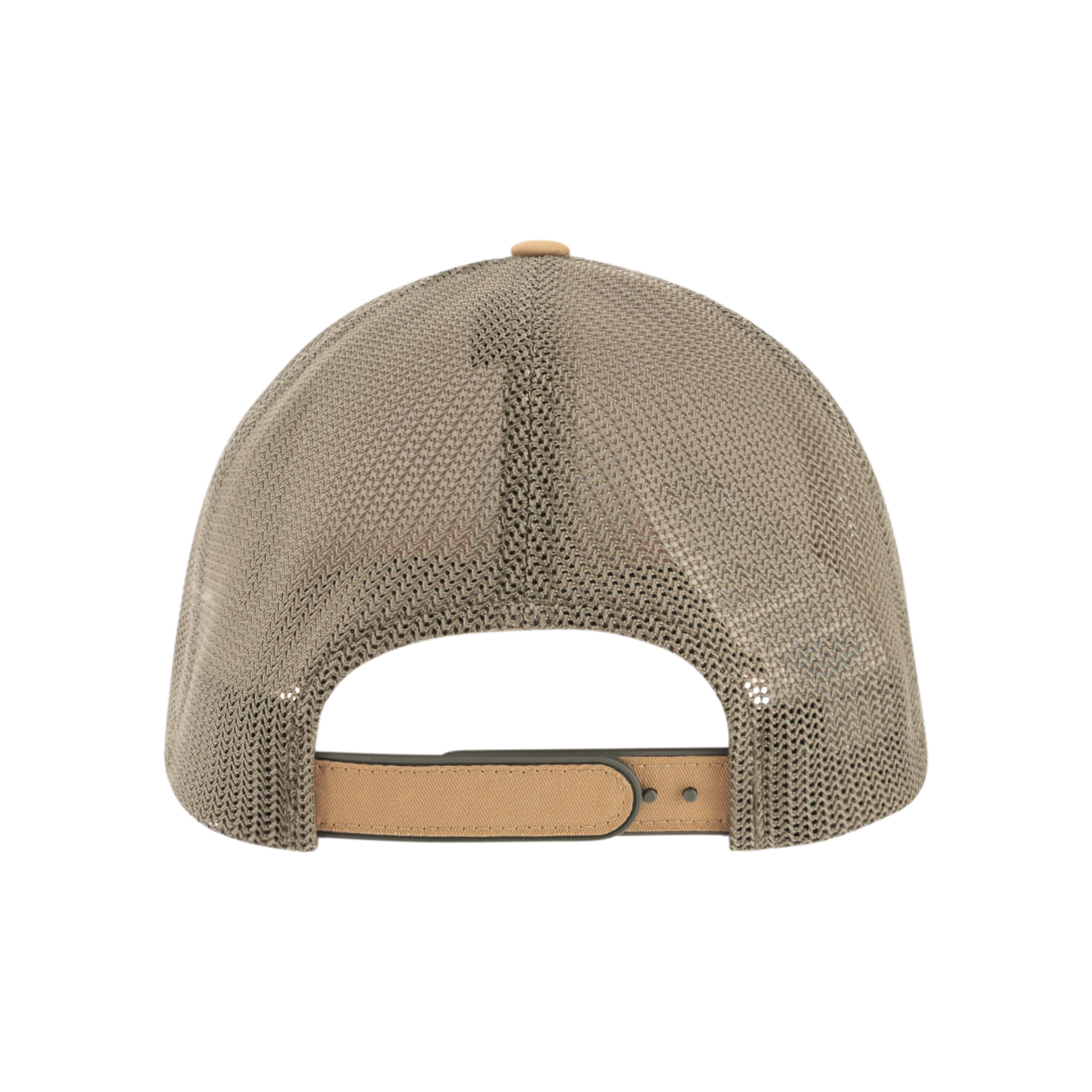 Beige mesh cap with leather back on a white background