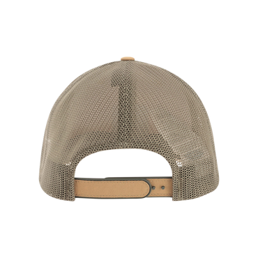 Beige mesh cap with leather back on a white background