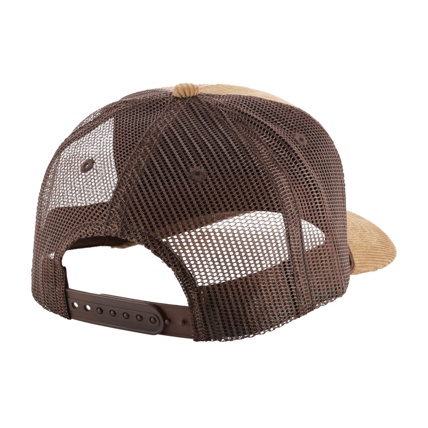 Brown and beige mesh cap on a white background