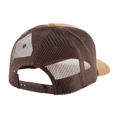 Brown and beige mesh cap on a white background