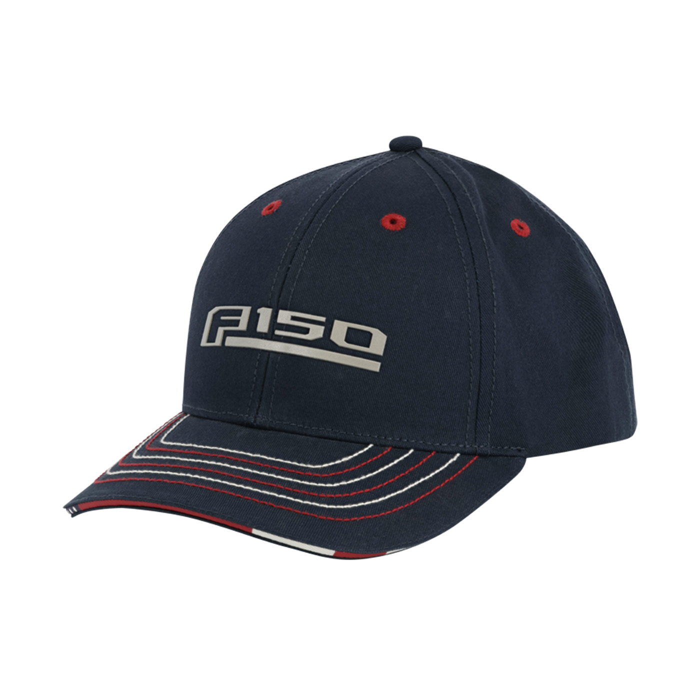 red white and navy blue hat with F-150 white block letters