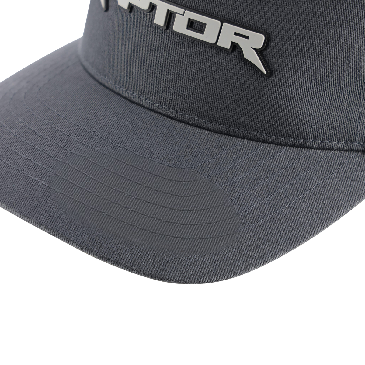 Gray cap with a brand logo on a white background