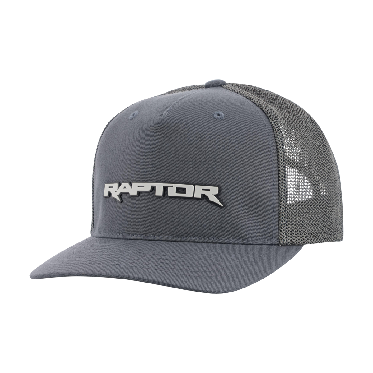 Gray cap with mesh back and 'Raptor' logo on a white background