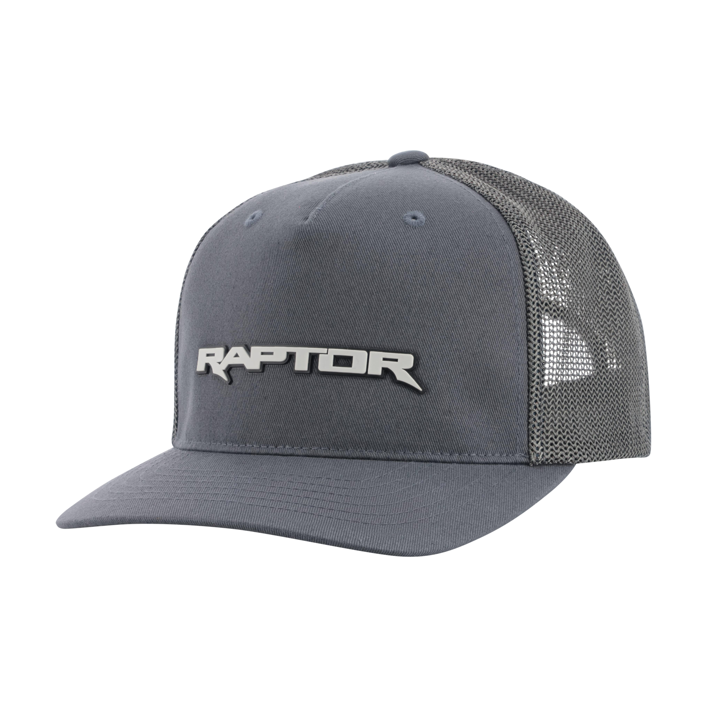 Gray cap with mesh back and 'Raptor' logo on a white background