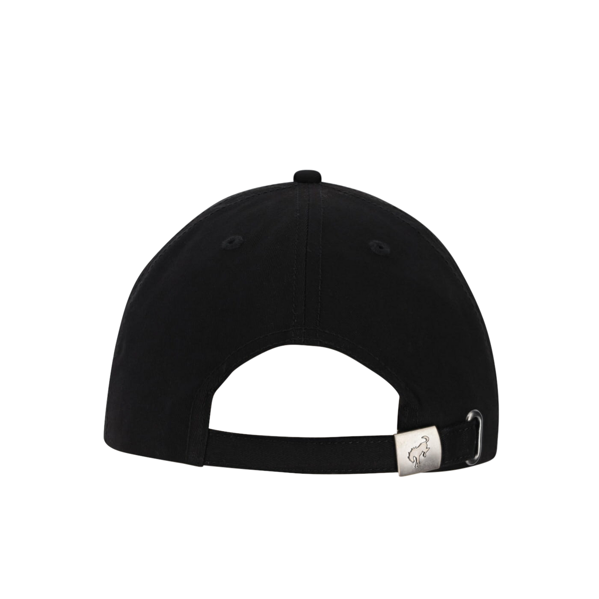 Black baseball cap with a brand logo on the back on a white background