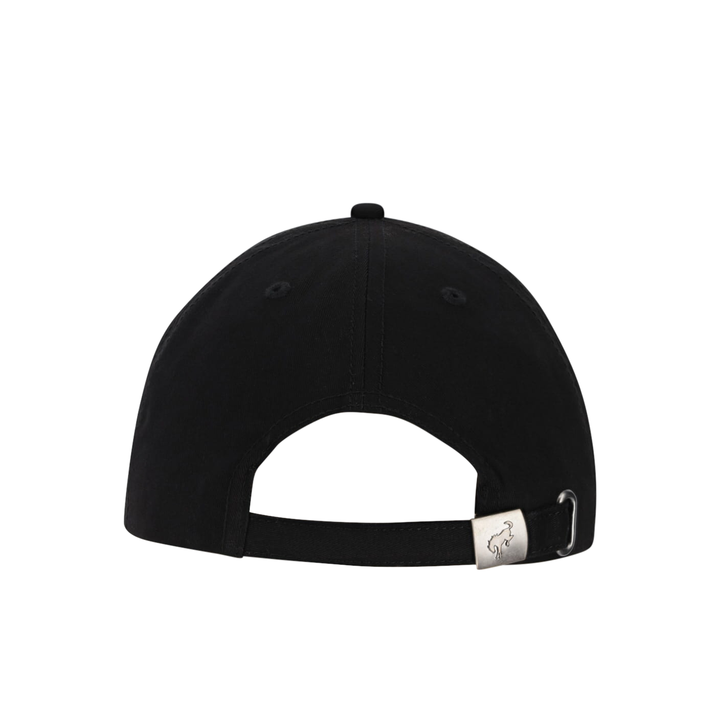 Black baseball cap with a brand logo on the back on a white background