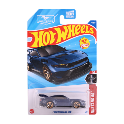 Hotwheels ford mustang 60 years toy car from Mattel in packaging on white background