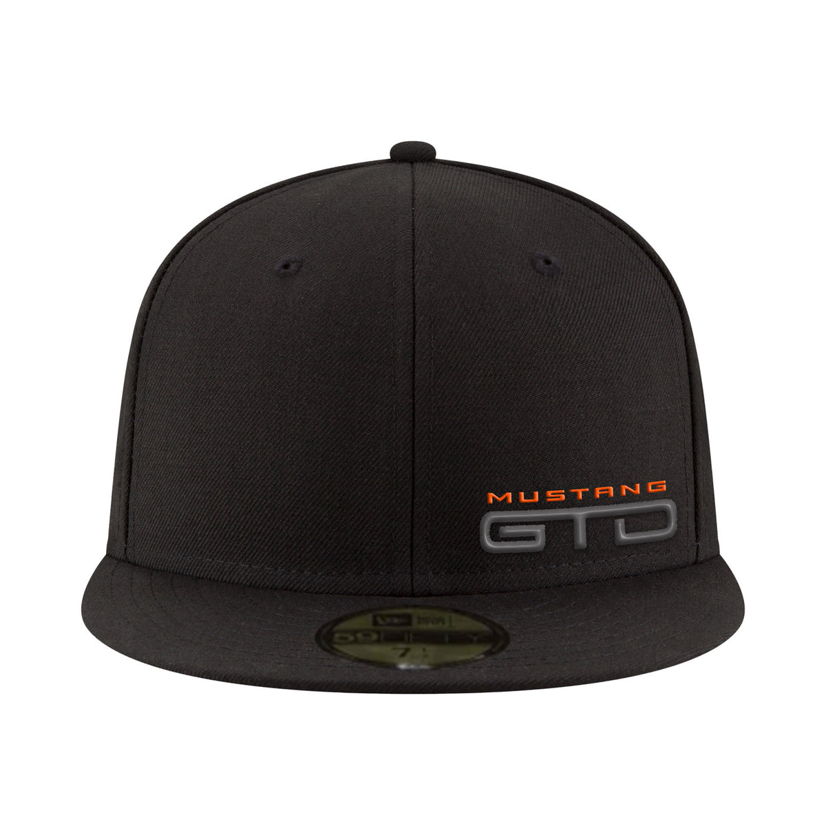 front of a black mustang GTD flat billed hat