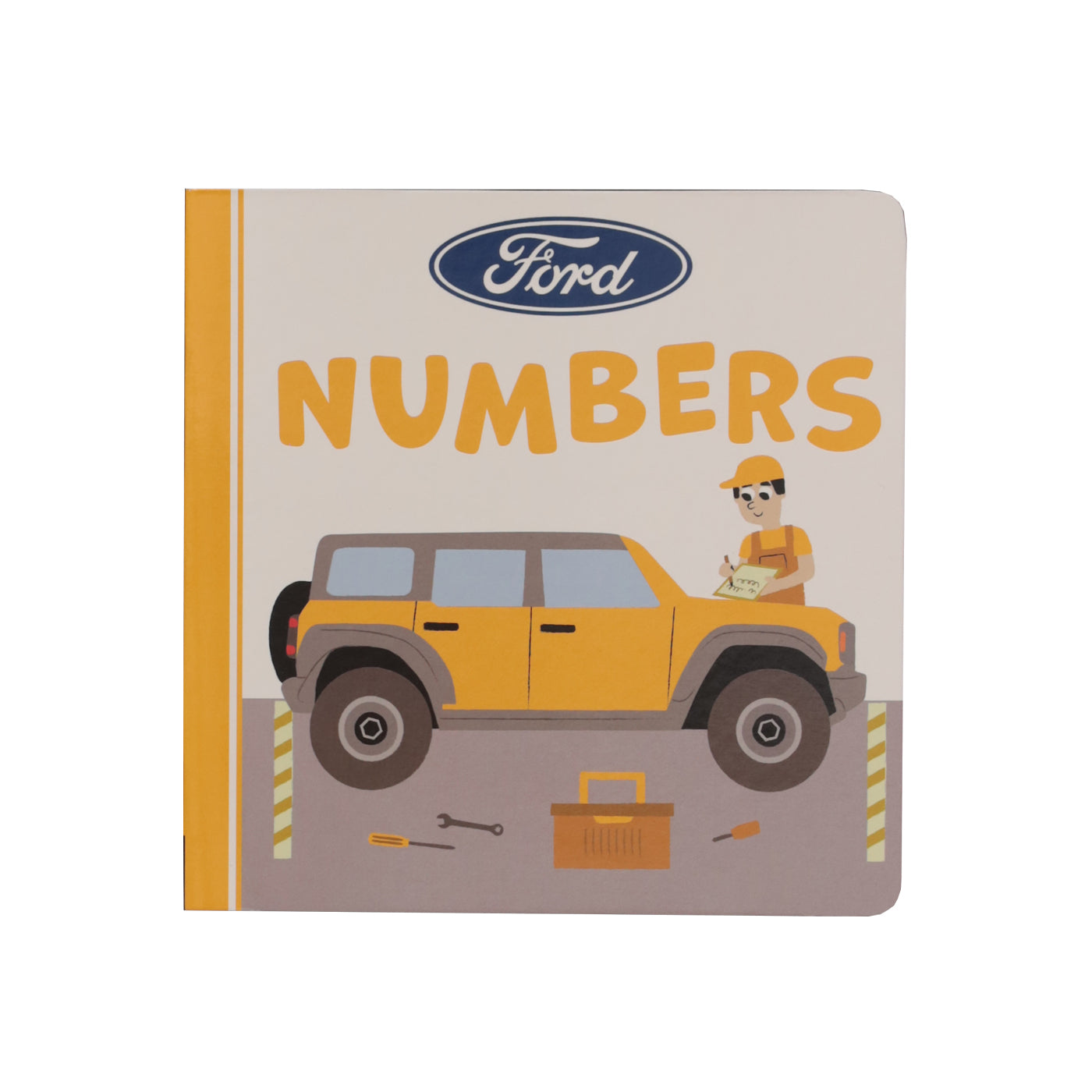 A children's board book with the title 'Ford Numbers' featuring an illustration of a Ford vehicle and a mechanic on the cover.