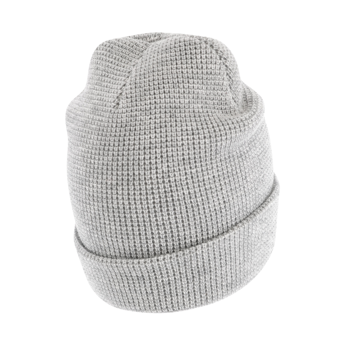 back of gray waffle knit hat with folded edge