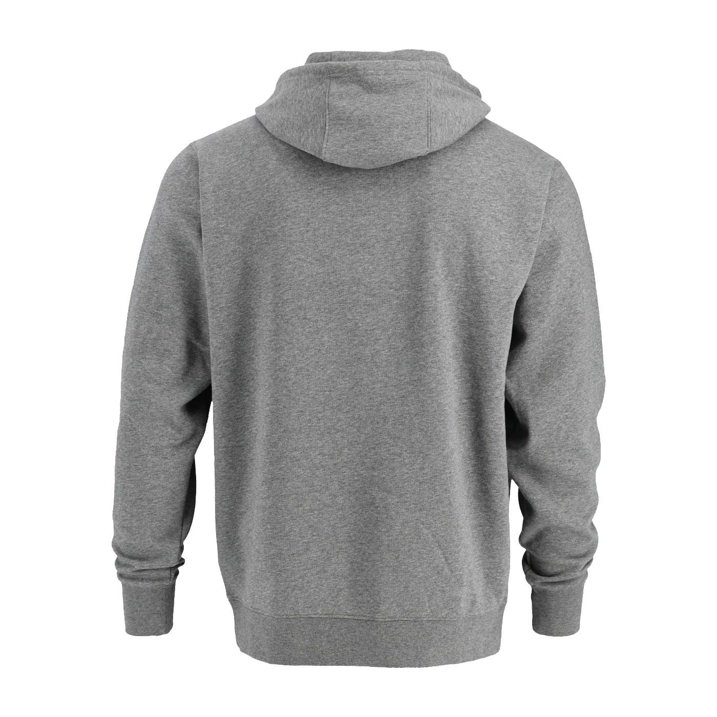 Gray hoodie shown from the back on a white background