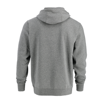 Gray hoodie shown from the back on a white background