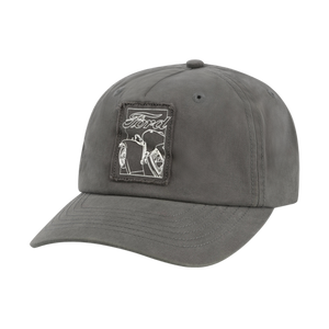 vintage car with ford script outlined patch on charcoal hat 