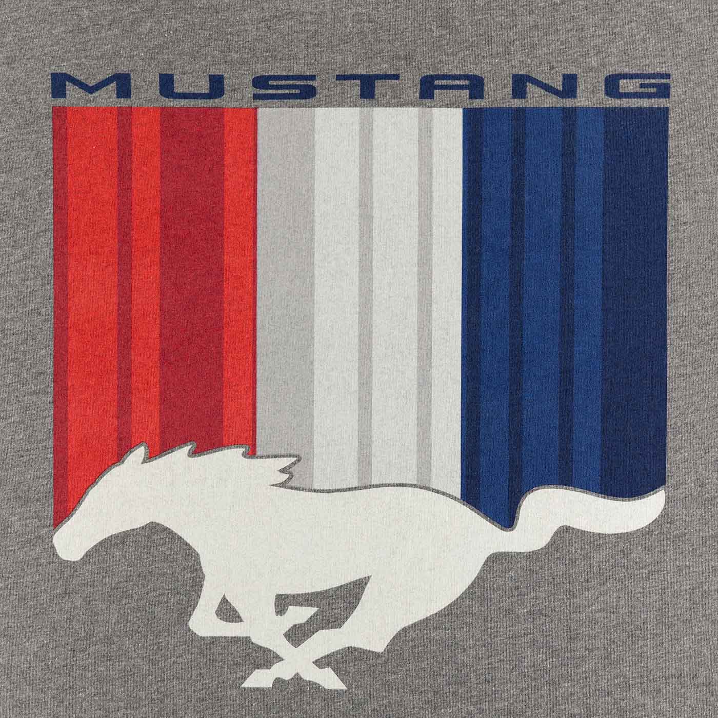 close up of mustang tribar stripes graphic with white pony overlay