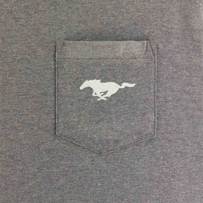 close up of gray pocket with white pony logo