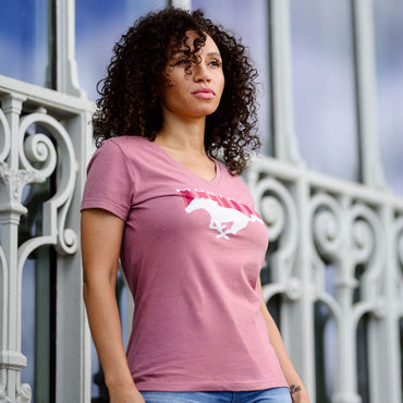 Ford Mustang Womens Pony Logo Pink V Neck T-Shirt