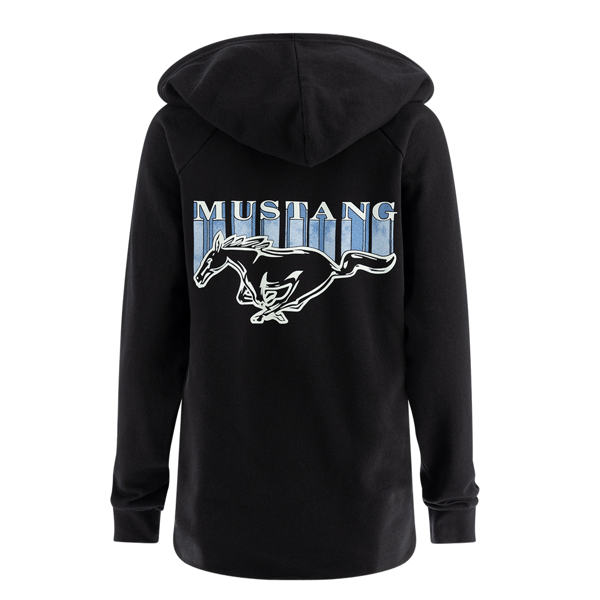 A black hooded pullover sweatshirt with a pony logo on the front.